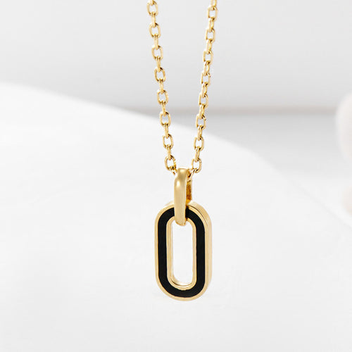 AirbnbGold 14K Black Enamel Oval Pendant JAP41862