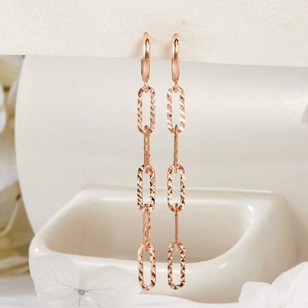 18K Clip Cutting Chain Drop One-Touch Earrings PNE42100