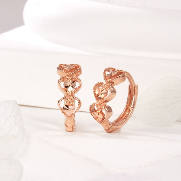 Bnb Gold 18K Triple Cutting Heart One Touch Earrings Pair PNE42040