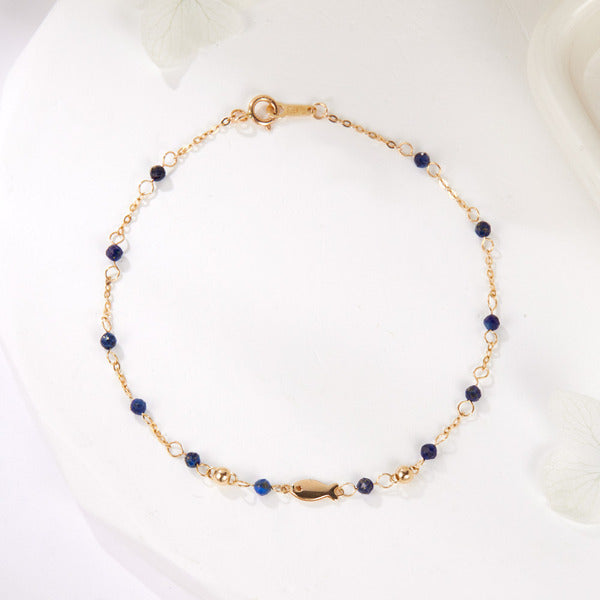 AirbnbGold 14K Cuff Fish Larimar Leather Chain Bracelet PNB42105