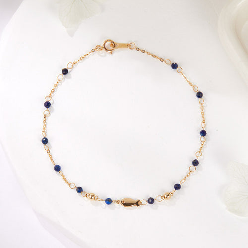 AirbnbGold 14K Cuff Fish Larimar Leather Chain Bracelet PNB42105