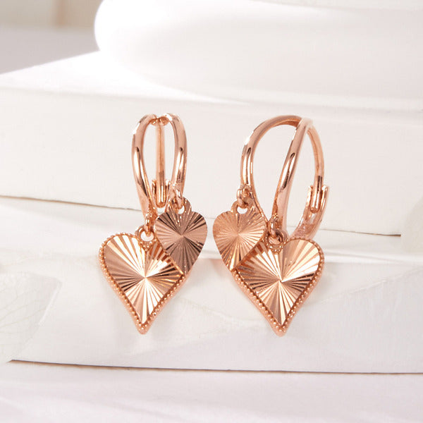 B&B Gold 14K Twin Cutting Heart One Touch Earrings Pair PNE42048