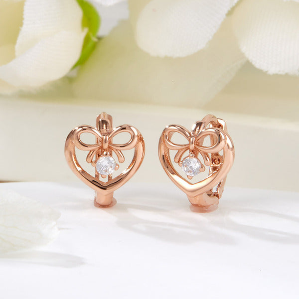 18K cubic ribbon heart stud earrings JNE42272
