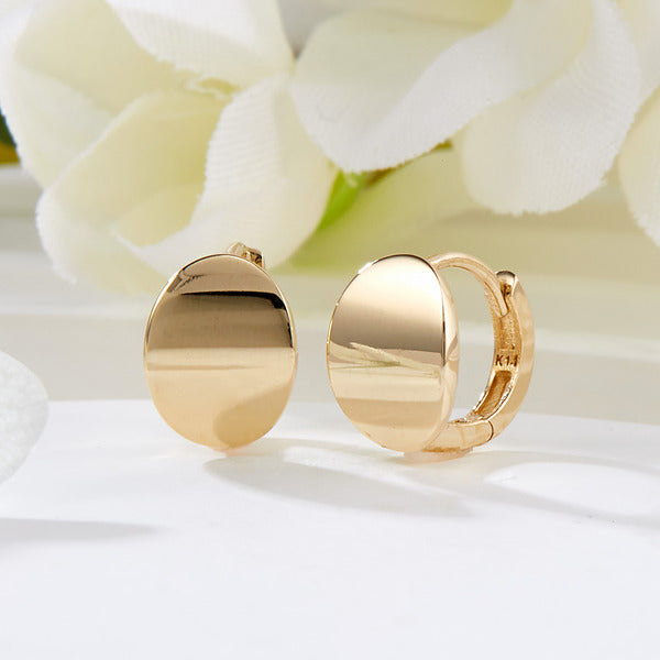 B&B Gold 18K Rounded Round Circle One Touch Earrings Pair JNE42267