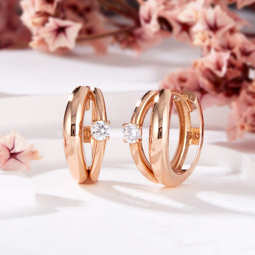 AirbnbGold 14K Cubic Front Curved Two-line One-touch Earrings Pair PNE42317