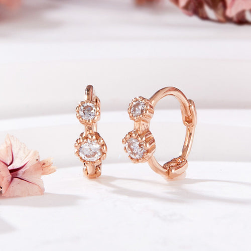 AirbnbGold 14K Double Flower Cubic OneTouch Earrings PNE42316