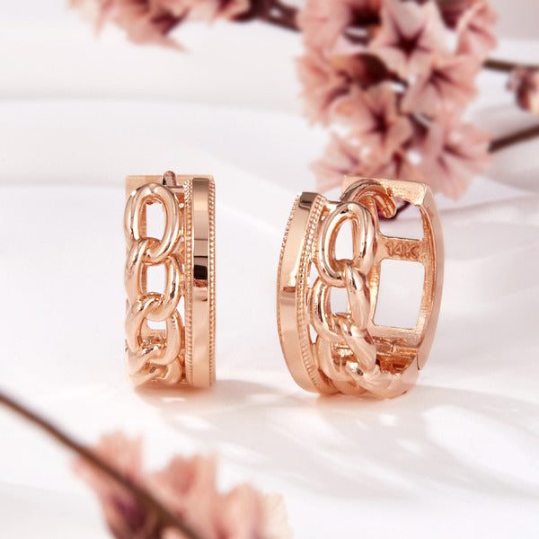 BNBGold 14K Lorette Curve Chain One-Touch Ring Earrings Pair PNE42309