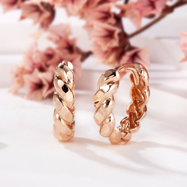 B&B Gold 14K Twisted Screw Cutting One-Touch Ring Earrings Pair PNE42306