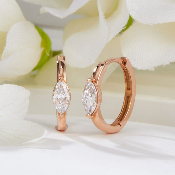 B&B Gold 14K Slit Marquise Cut Cubic One-Touch Earrings Pair JNE42271