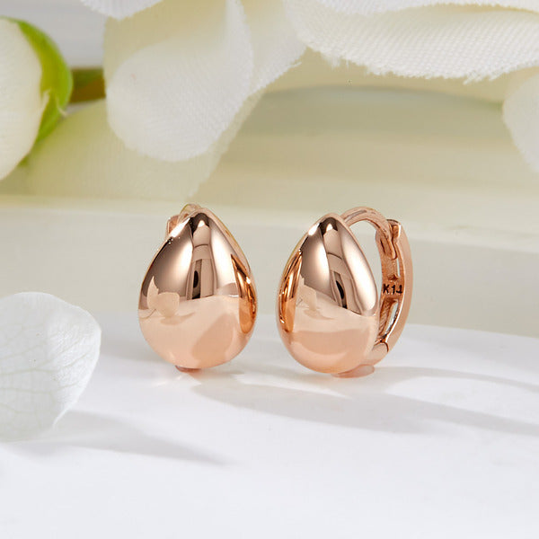 B&B Gold 14K Volume Waterdrop Drop One Touch Earrings Pair JNE42270