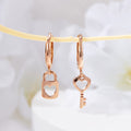 B&B Gold 14K Punched Heart Key Charm One-Touch Earrings Pair PNE42201