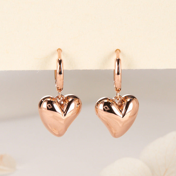 B&B Gold 18K Flower Cut Chubby Heart One Touch Earrings S A Pair PNE42352