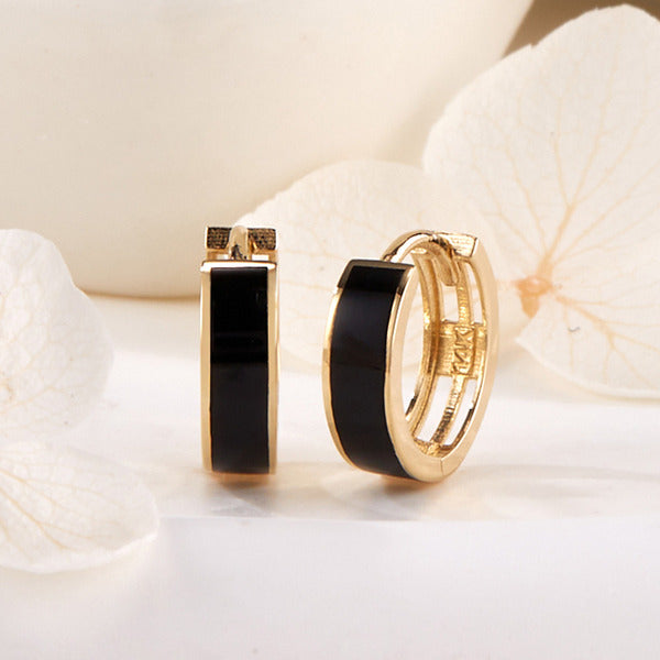BNB Gold 14K Black Half Epoxy One-touch Ring Earring M Pair PNE42364