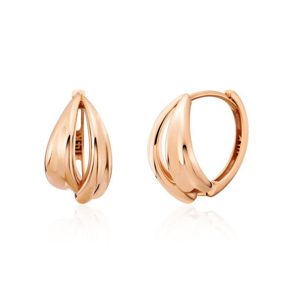 AirbnbGold 18K Round Wavy Cross One-Touch Earrings Pair SNE42148