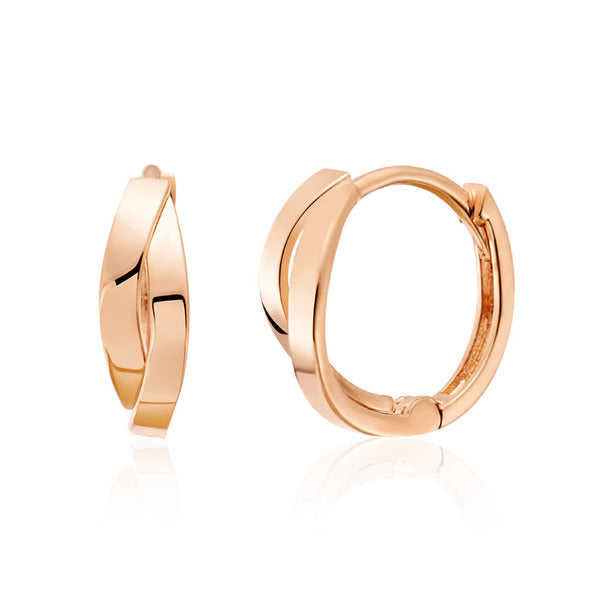 B&B Gold 14K Rounded Cross Gold Stick One-touch Earrings Pair JNE42127