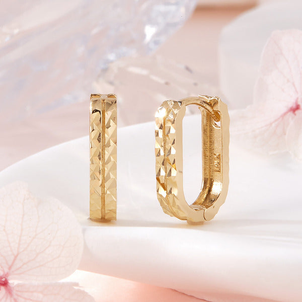 AirbnbGold 18K Oval Round DiamondCutting OneTouch Earrings Pair PNE42421