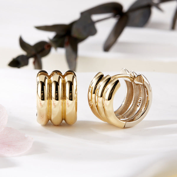 BnbGold 14K Round Cut One-Touch Ring Earrings Pair SNE42386