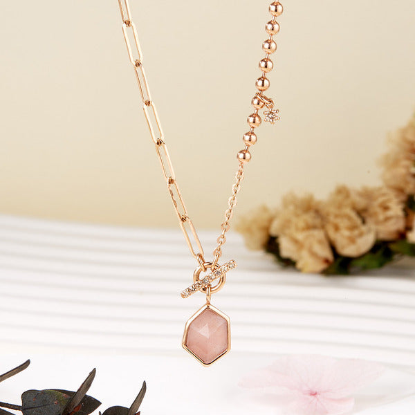 AirbnbGold 14K Rose Quartz Toggle Bar Necklace SNN42390