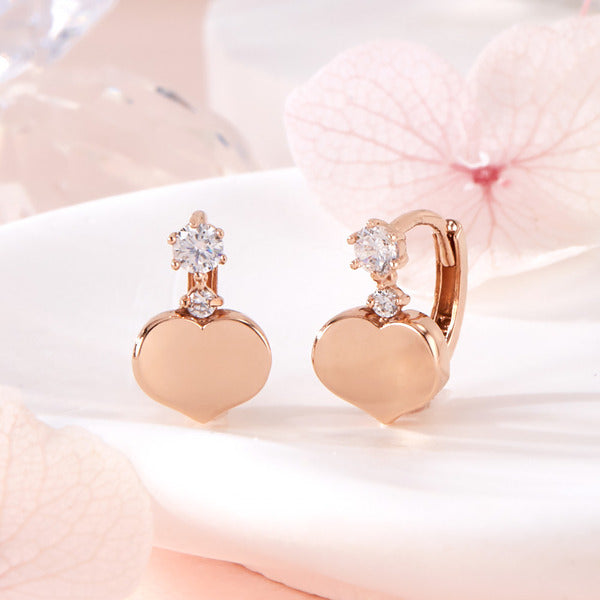B&B Gold 14K Heart Curve Cubic Double Ball One Touch Earrings Pair PNE42418