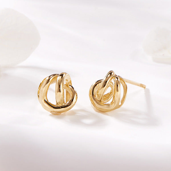 B&B Gold 14K Volume Cross Loop Stud Earrings Pair MNE42422