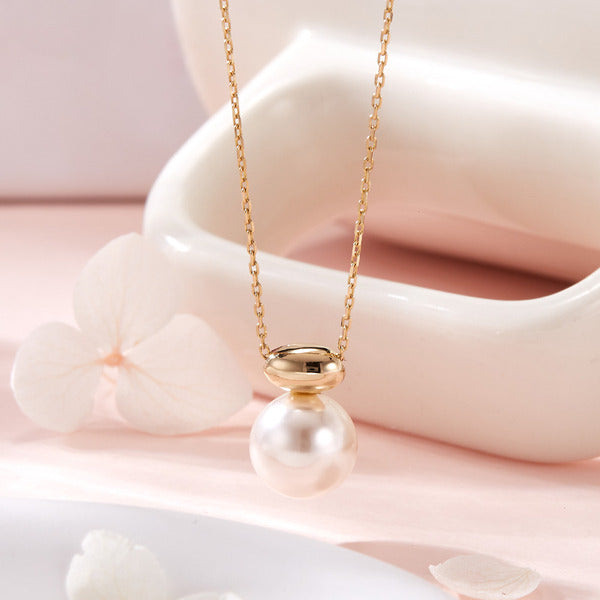 BnbGold 14K Gold Oval Round Pearl Chain Necklace MNN42425