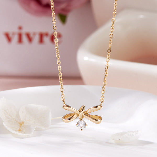 bnbgold 14k petite knot ribbon cubic ball chain necklace MNN42427