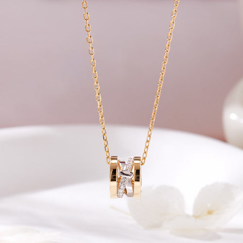 AirbnbGold 14K Cross Cubic Double Chain Necklace MNN42435