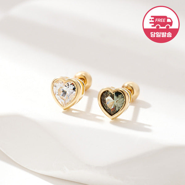 B&B Gold Same-day shipping 14K Mute Bezel 4mm Heart Cubic Piercing One Side JAE42447