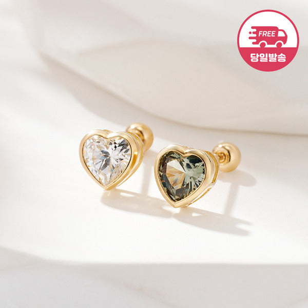B&B Gold Day Shipping 14K Muted Bezel 5mm Heart Cubic Piercing Single Side JAE42448