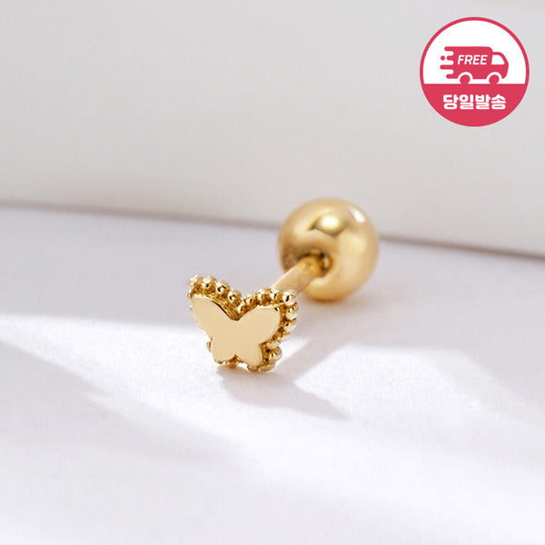 AirbnbGold SameDayShipping 14K Mini Grain Butterfly Motif Piercing One Side JAE42459