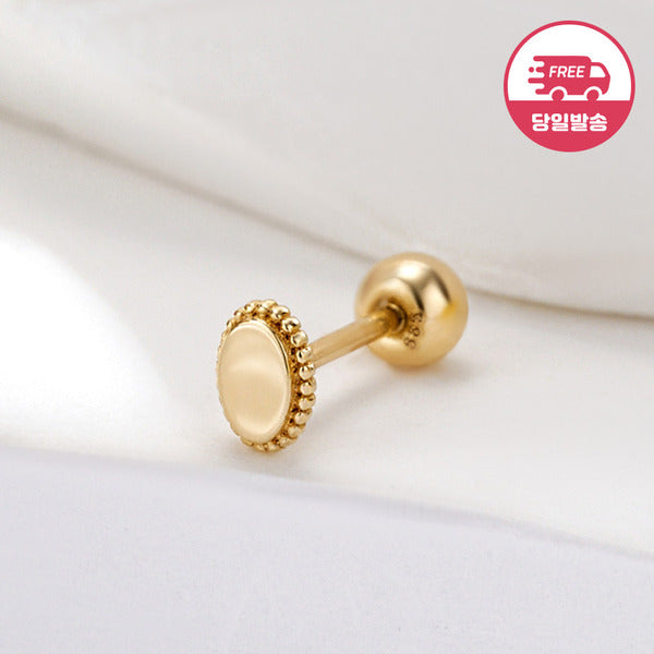 AirbnbGold SameDayShipping 14K Mini Grain Oval Motif Piercing One-sided JAE42460