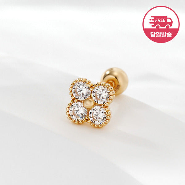 AirbnbGold SameDayShipping 14K Cubic Flower Grain Piercing One Side JAE42451