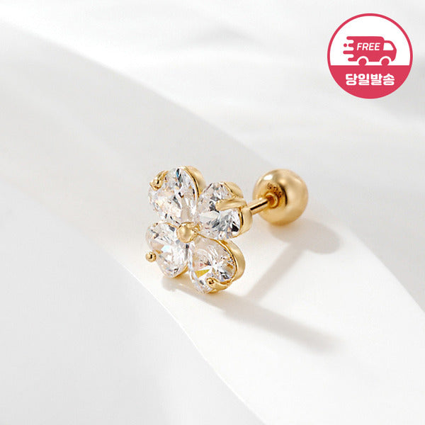 B&B Gold Same Day Shipping 14K Heart Cubic Flower Piercing One Side JAE42452