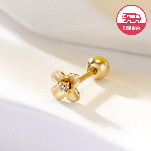 B&B Gold Same-Day Shipping 14K Mini Cubic Wind Flower Piercing One Side JAE42455
