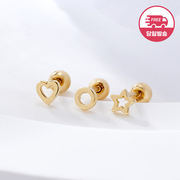 B&B Gold Same Day Shipping 14K Mini Punching Motif Piercing Single Side JAE42461