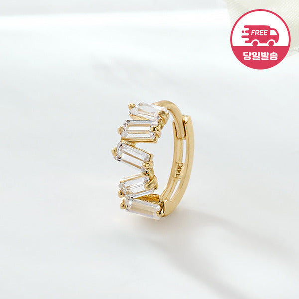 AirbnbGold SameDayShipping 14K ZigZag Baguette Cubic Ring Piercing OneSide JAE42482