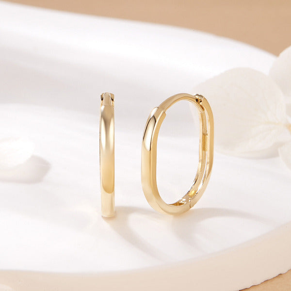 BnbGold 18K Slim Oval Curved One-Touch Earrings Pair MNE42503