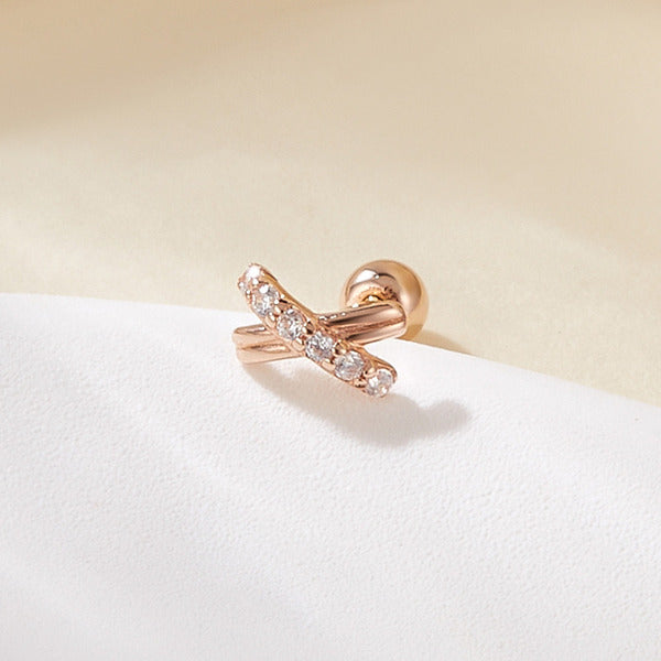 AirbnbGold 18K Cubic X Cross Piercing One Side MNE42512
