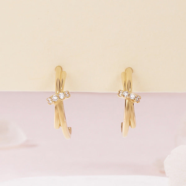 B&B Gold 14K X Cross Cubic Ring Stud Earring Pair MNE42492
