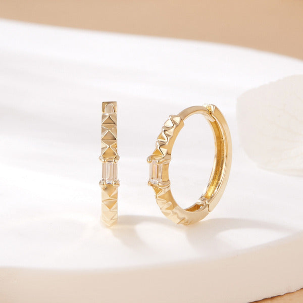 BNB Gold 14K Volume Stud Baguette Cubic One-Touch Lingerie Earring S One Pair MNE42504
