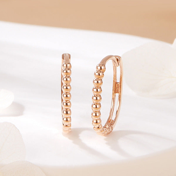 B&B Gold 14K Slim Ball Oval Curved One-Touch Ring Earrings Pair MNE42507