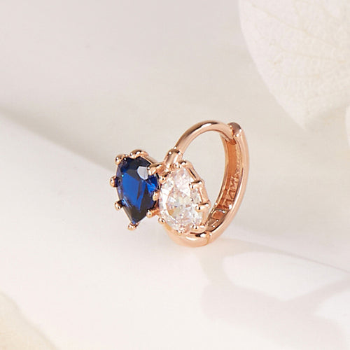 AirbnbGold 14K Double Sapphire Waterdrop Earrings Piercing One Side PNE42603