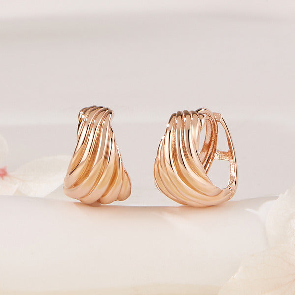 B&B Gold 18K Volume Diagonal Wave Cutting One Touch Earrings Pair PNE42608