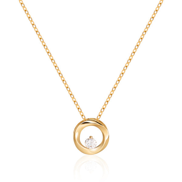 Dark Blue 14K Gold Circle Frame Cubic Chain Necklace MON40308