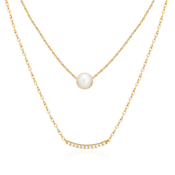 Morun 18K Cubic Smile Pearl Layered Chain Necklace MON40283