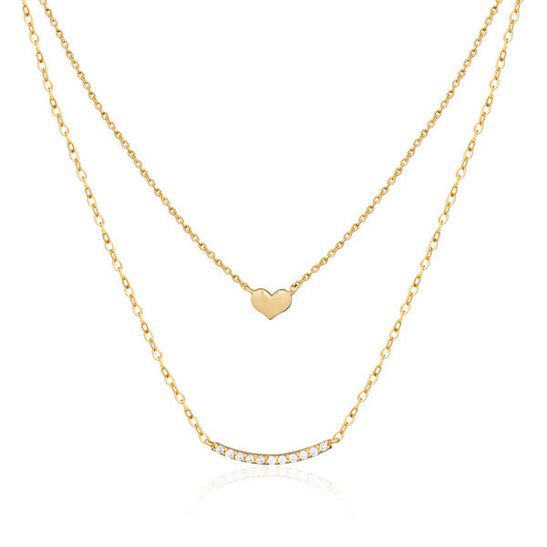 Moor 14K cubic stick one-piece heart layered necklace MON40282