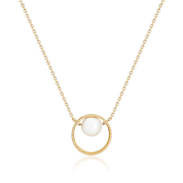 Mourun 14K Double Circle Pearl Chain Necklace MON40280