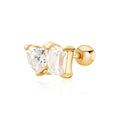 [MOORUN] 14K Glitter Heart & Emerald Cut Pair Light Piercing Single side MOE41718