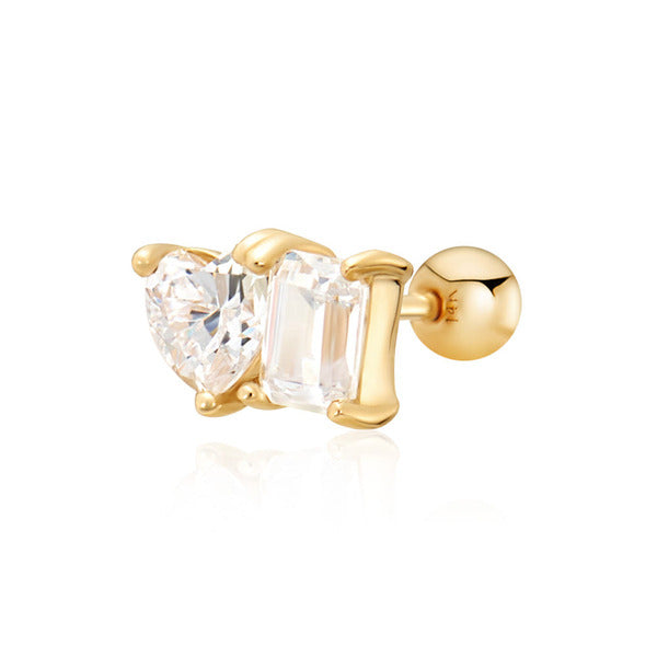 [MOORUN] 14K Glitter Heart & Emerald Cut Pair Light Piercing Single side MOE41718