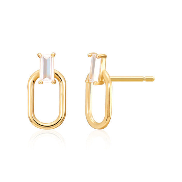 Morun 14K Essential Ellipse Baguette Cubic Post Earrings Pair MOE41728